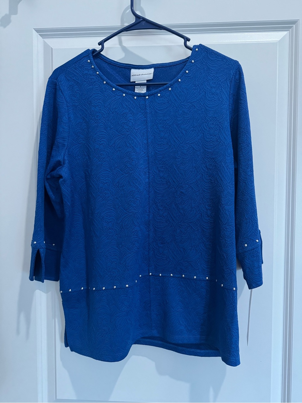 Alfred Dunner Royal Blue Pearl-Trim Crewneck Tunic